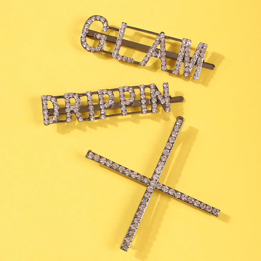 Letter Pattern Fashion Rhinestone Hair Clip