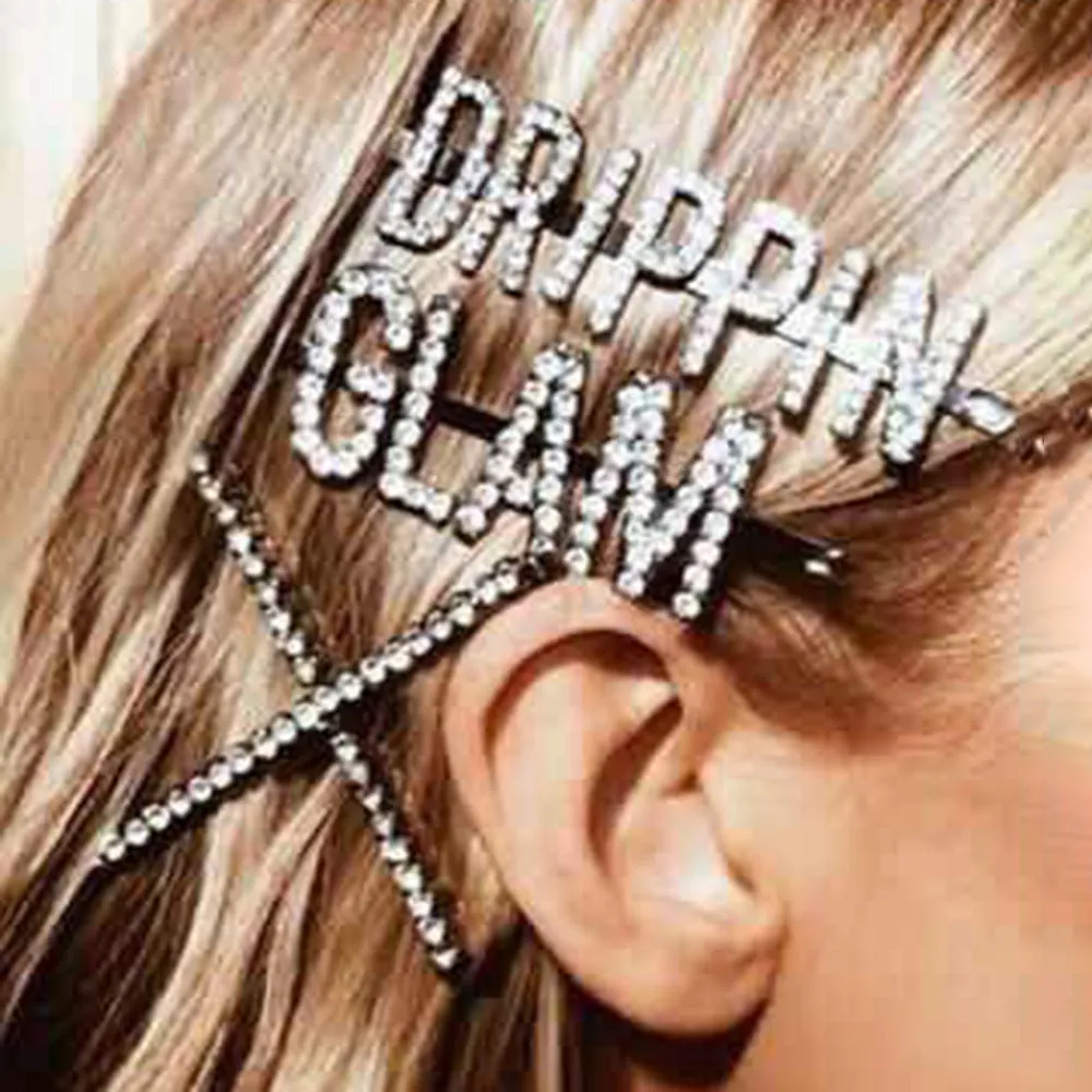 Letter Pattern Fashion Rhinestone Hair Clip
