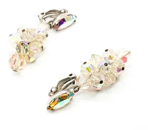 Lewis Segal Aurora Borealis Austrian Crystal AB drop beaded vintage clip on earrings
