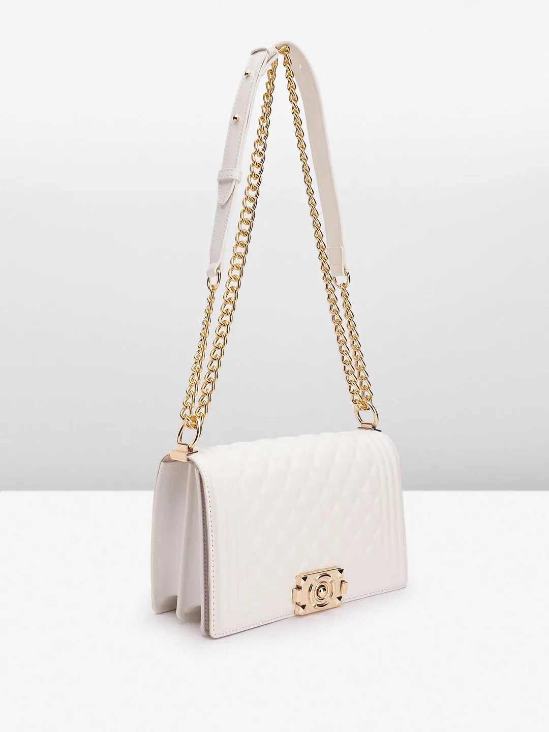 Lino Perros Geometric Textured Structured Shoulder Bag with Quilted Detail