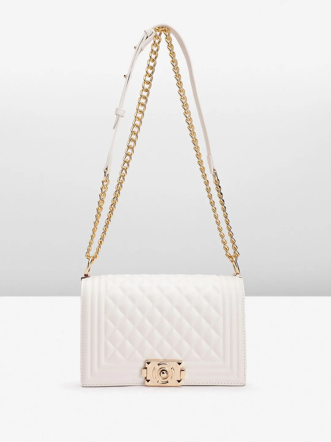 Lino Perros Geometric Textured Structured Shoulder Bag with Quilted Detail