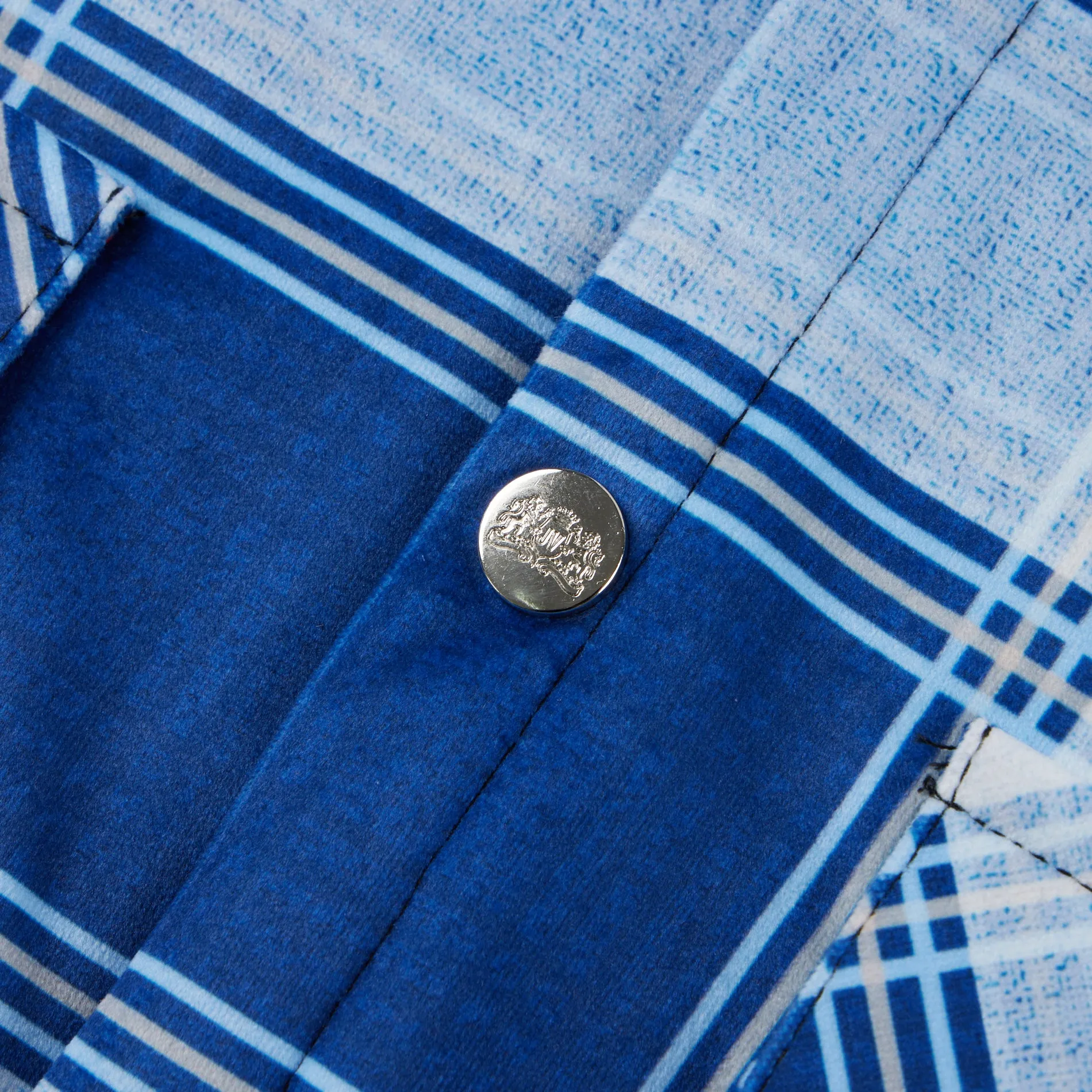 Long Sleeve Quilted Lined Plaid Flannel Shirt Jacket - Blue White