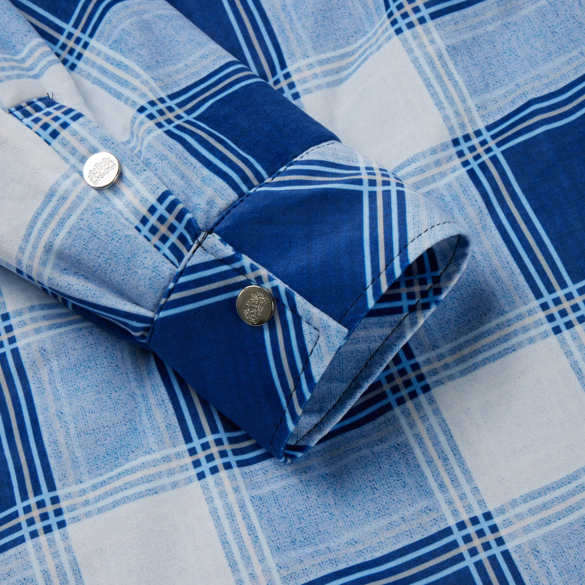Long Sleeve Quilted Lined Plaid Flannel Shirt Jacket - Blue White
