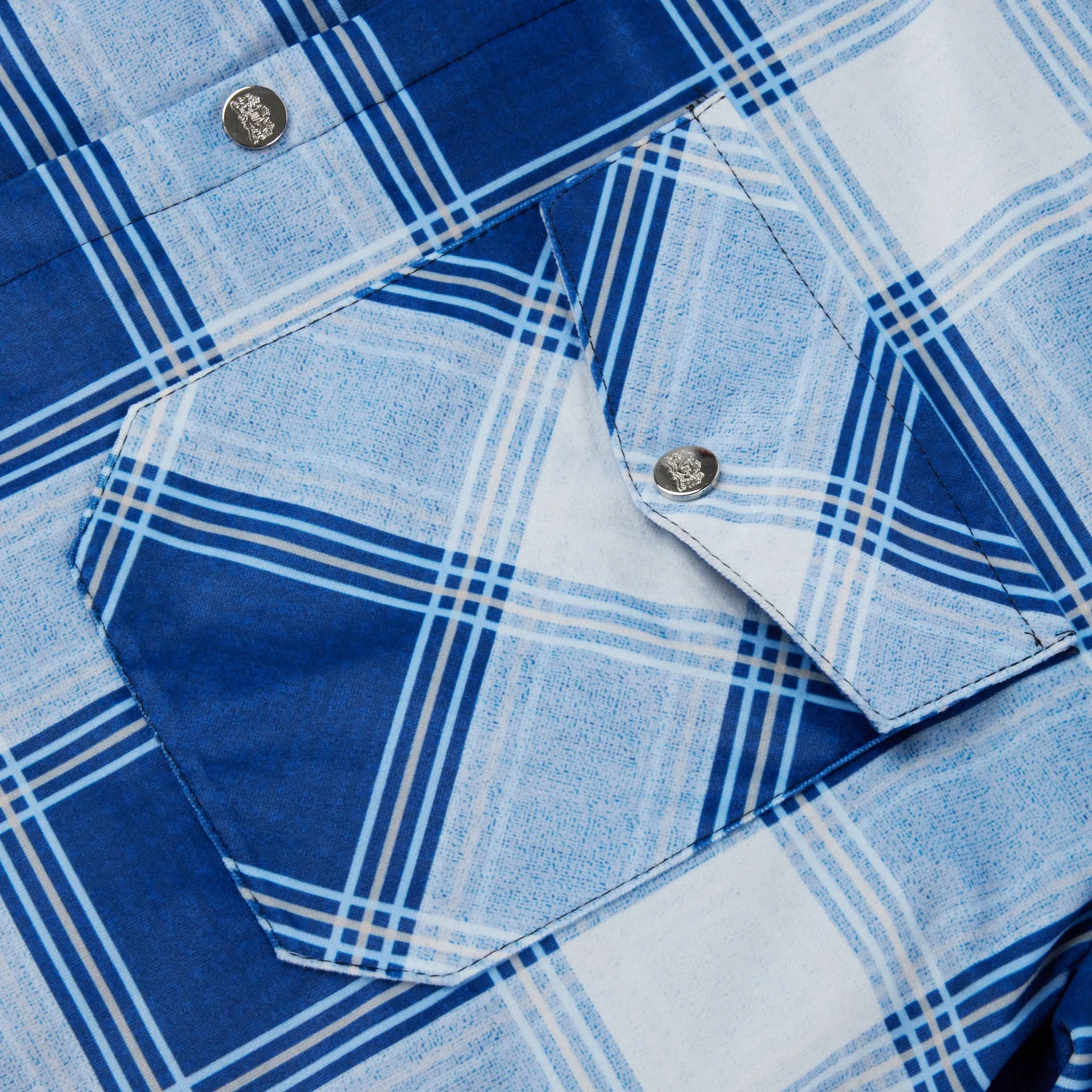 Long Sleeve Quilted Lined Plaid Flannel Shirt Jacket - Blue White
