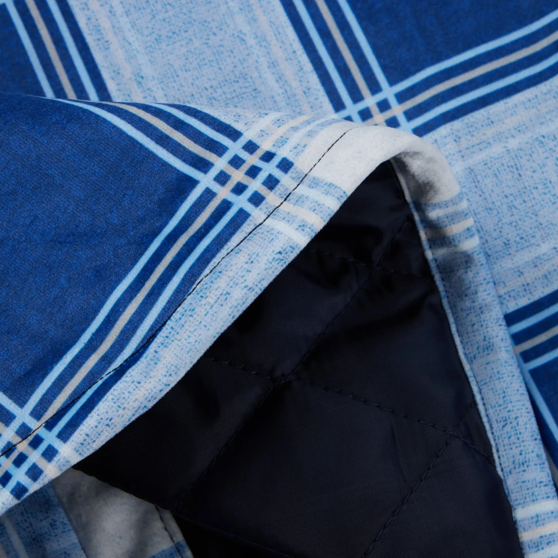 Long Sleeve Quilted Lined Plaid Flannel Shirt Jacket - Blue White