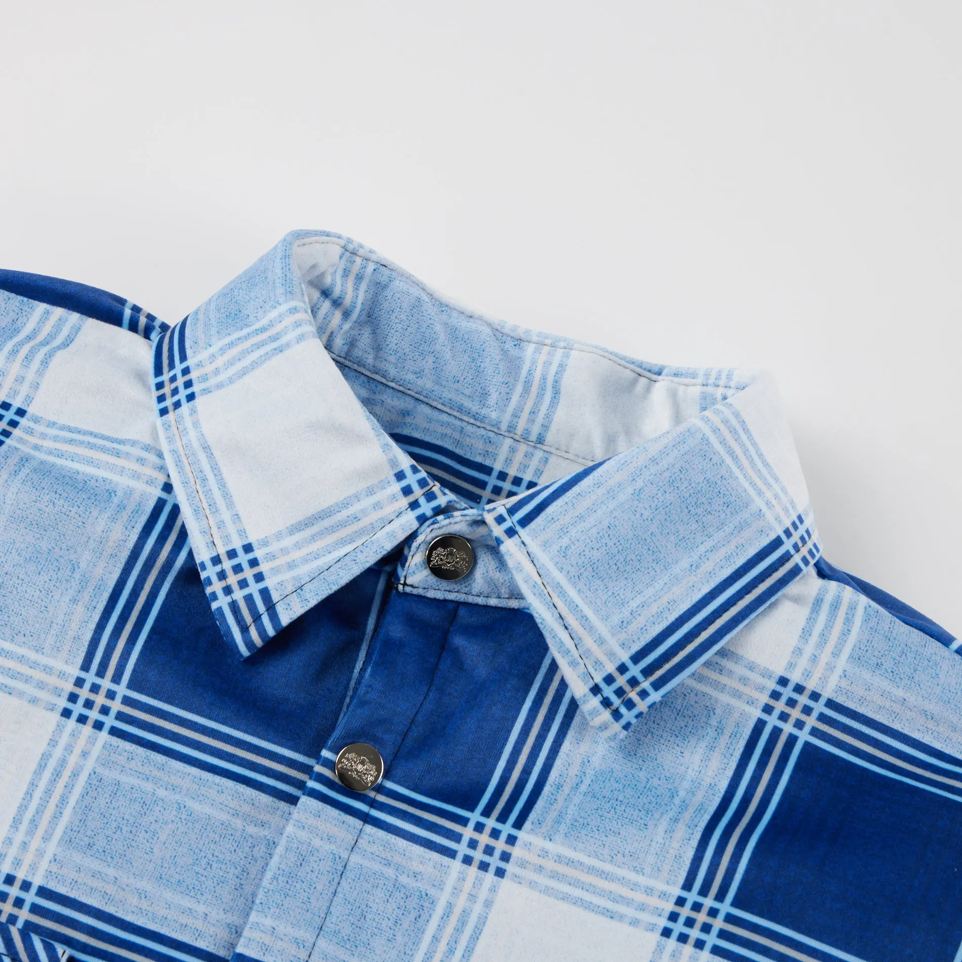Long Sleeve Quilted Lined Plaid Flannel Shirt Jacket - Blue White
