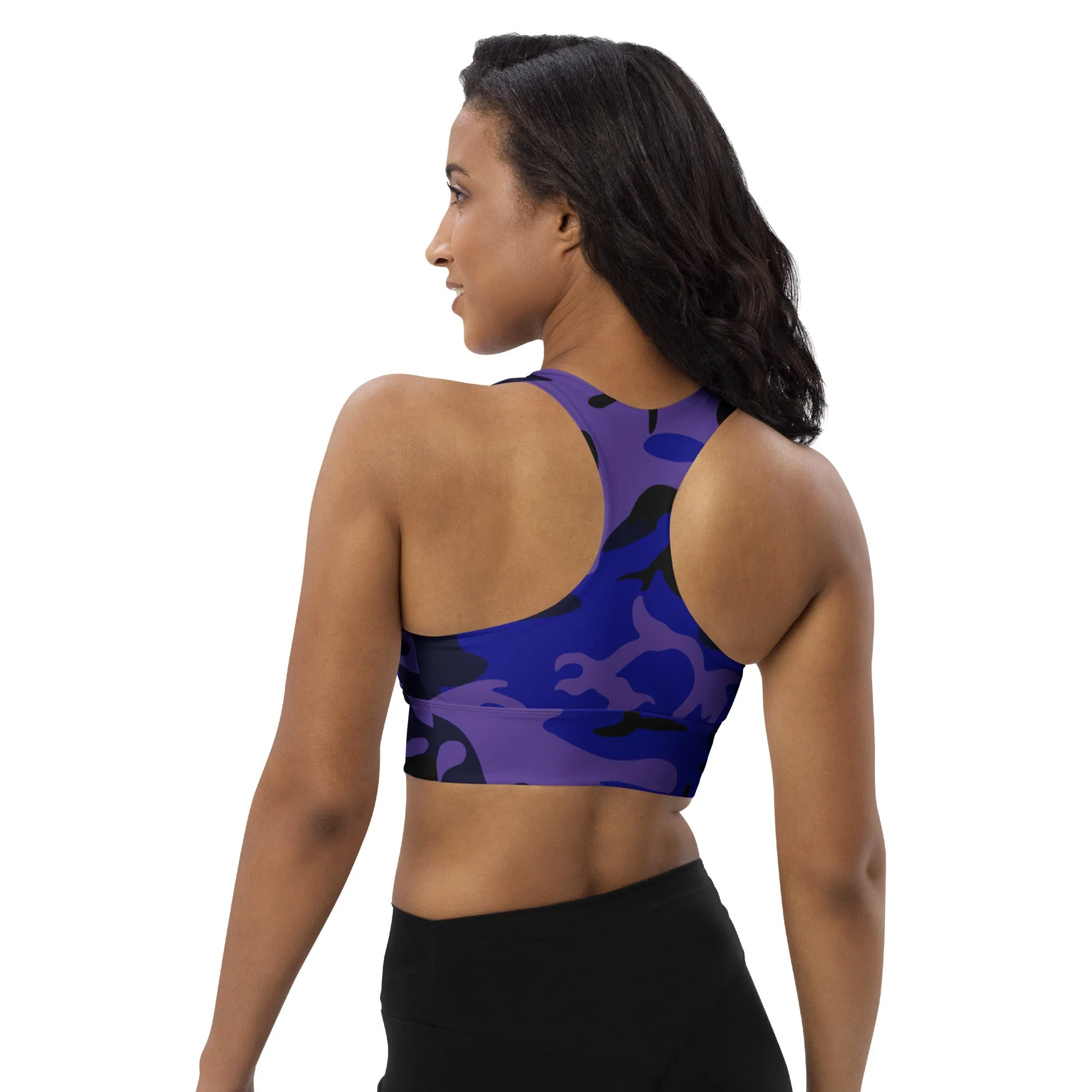 Longline sports bra Purple Royal Blue Camouflage