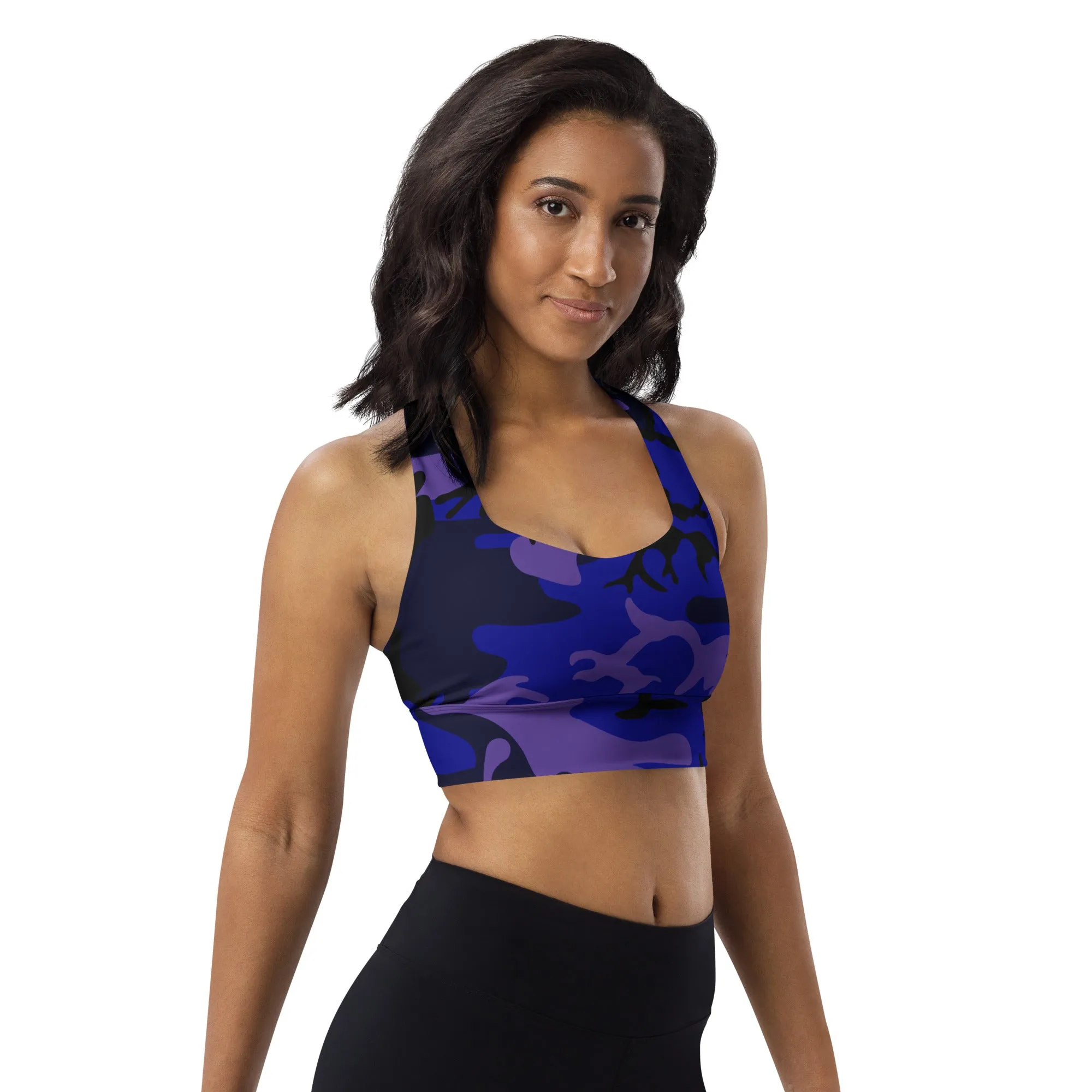 Longline sports bra Purple Royal Blue Camouflage