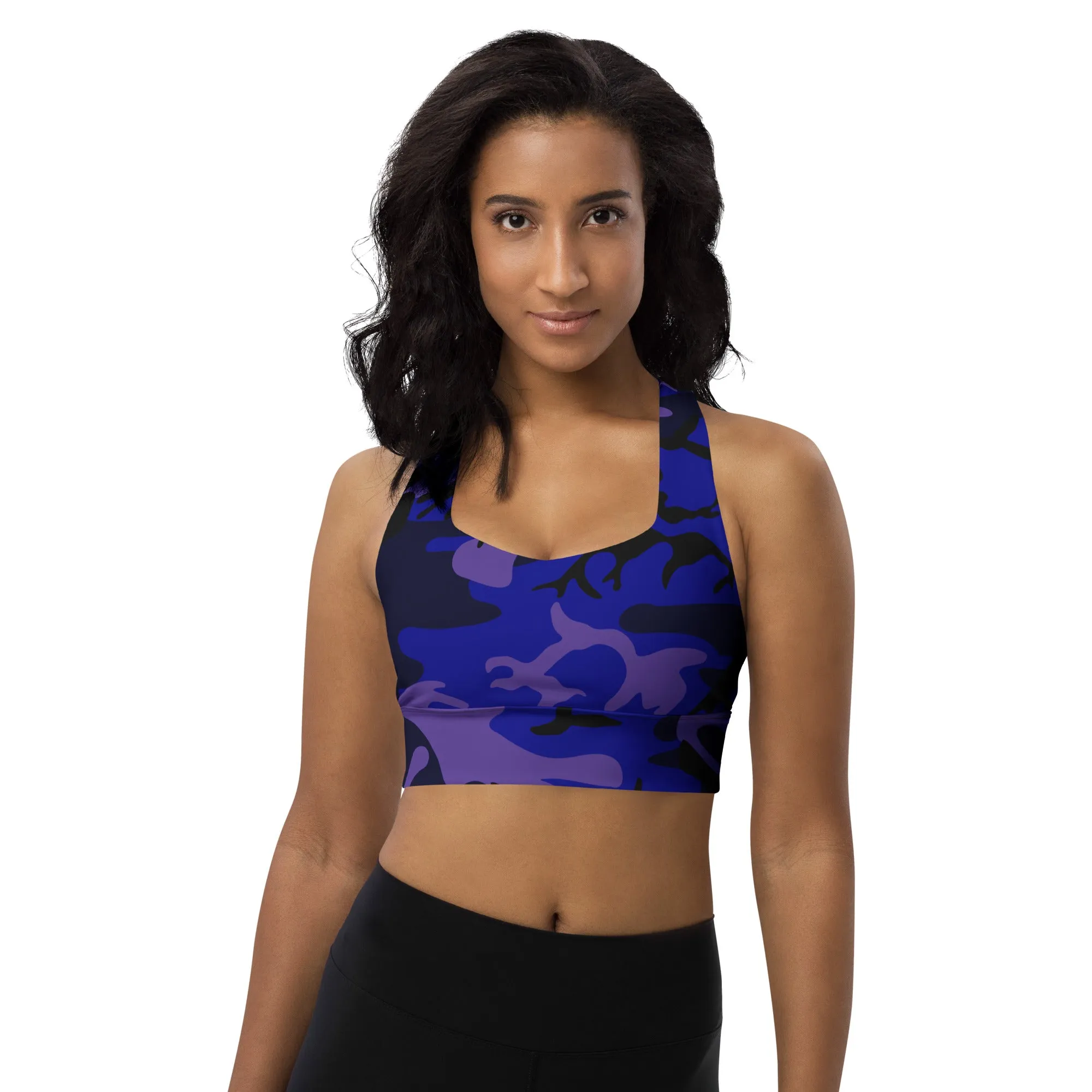 Longline sports bra Purple Royal Blue Camouflage