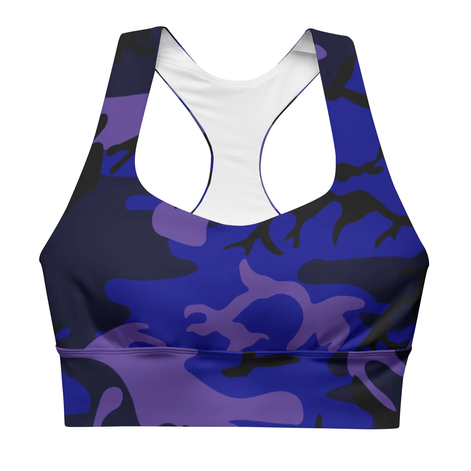 Longline sports bra Purple Royal Blue Camouflage