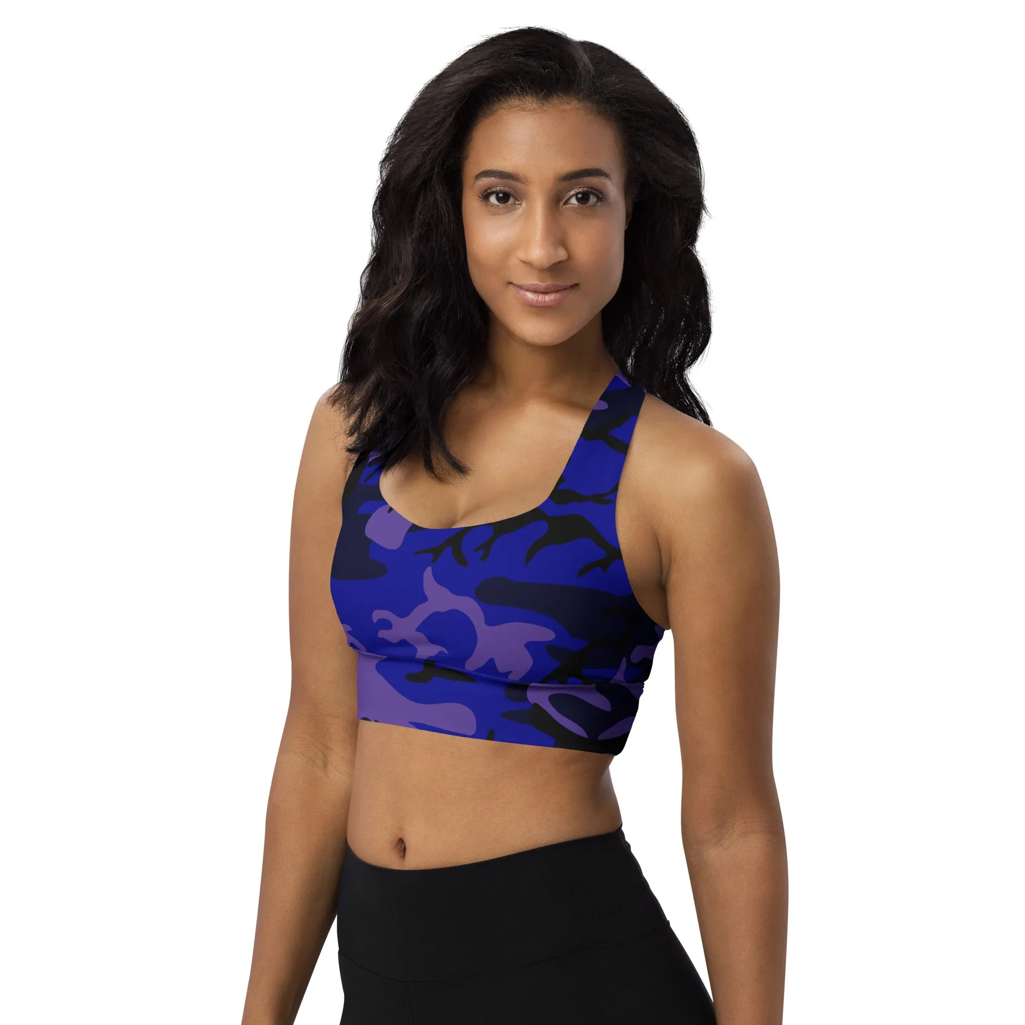 Longline sports bra Purple Royal Blue Camouflage