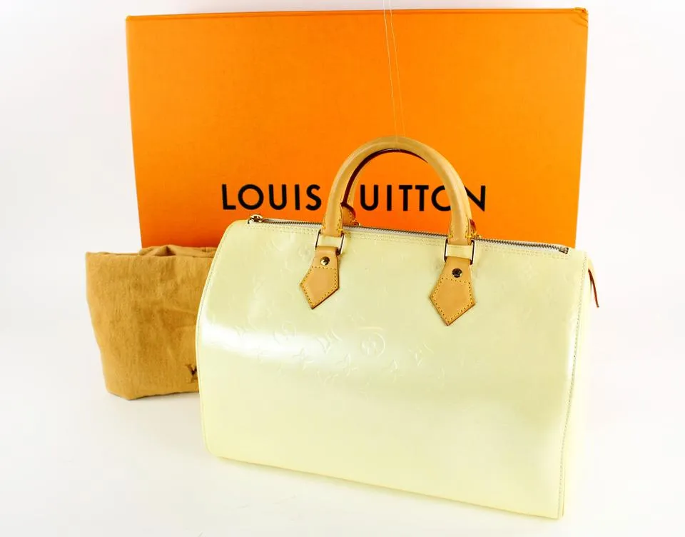 Louis Vuitton Ultra Rare Perle Monogram Vernis Speedy 35 Bag 97lv21