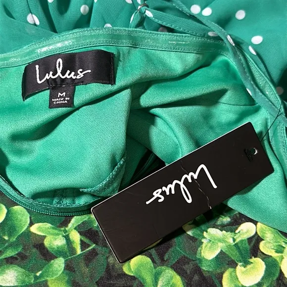 Lulu’s Nellie Green Polka Dot Ruffled Midi Dress size medium NEW