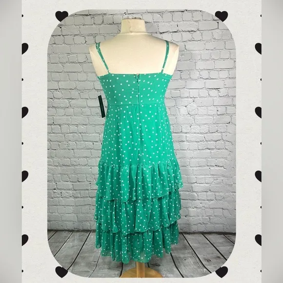 Lulu’s Nellie Green Polka Dot Ruffled Midi Dress size medium NEW