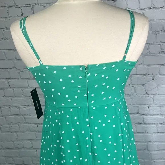 Lulu’s Nellie Green Polka Dot Ruffled Midi Dress size medium NEW