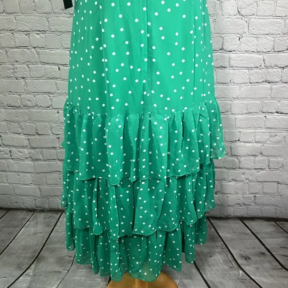 Lulu’s Nellie Green Polka Dot Ruffled Midi Dress size medium NEW
