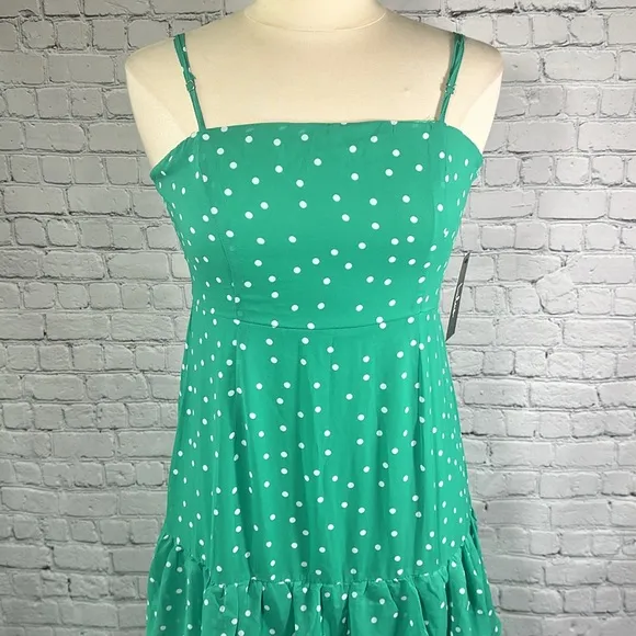 Lulu’s Nellie Green Polka Dot Ruffled Midi Dress size medium NEW