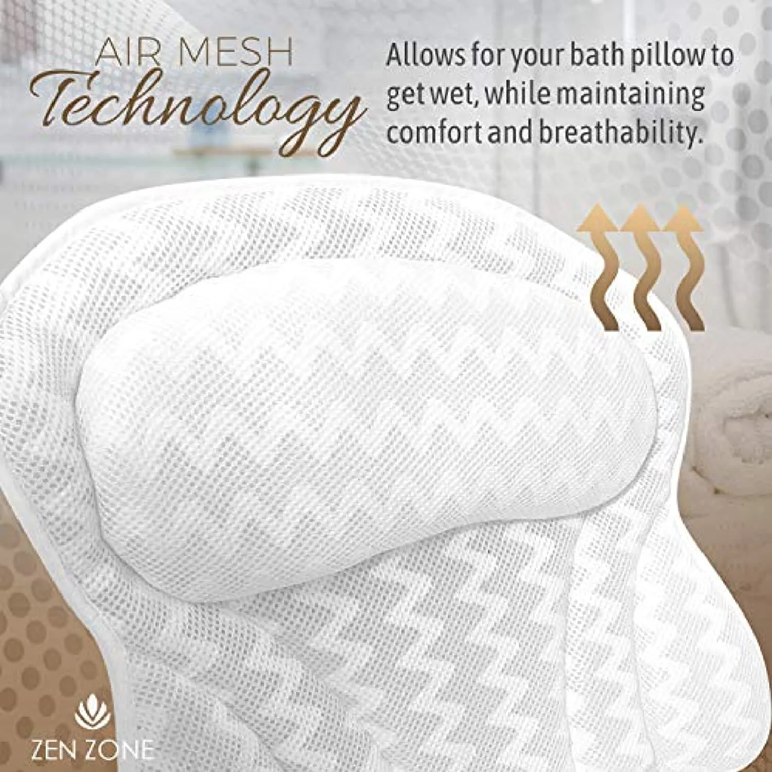 Luxurious Bath Pillow for Tub – Ergonomic Bath Pillow for Neck and Back Support – Bathtub Cushion for a clean - Breathable Comfort 3D Quilted Mesh – Air Mesh Technology Supports Joints (White)