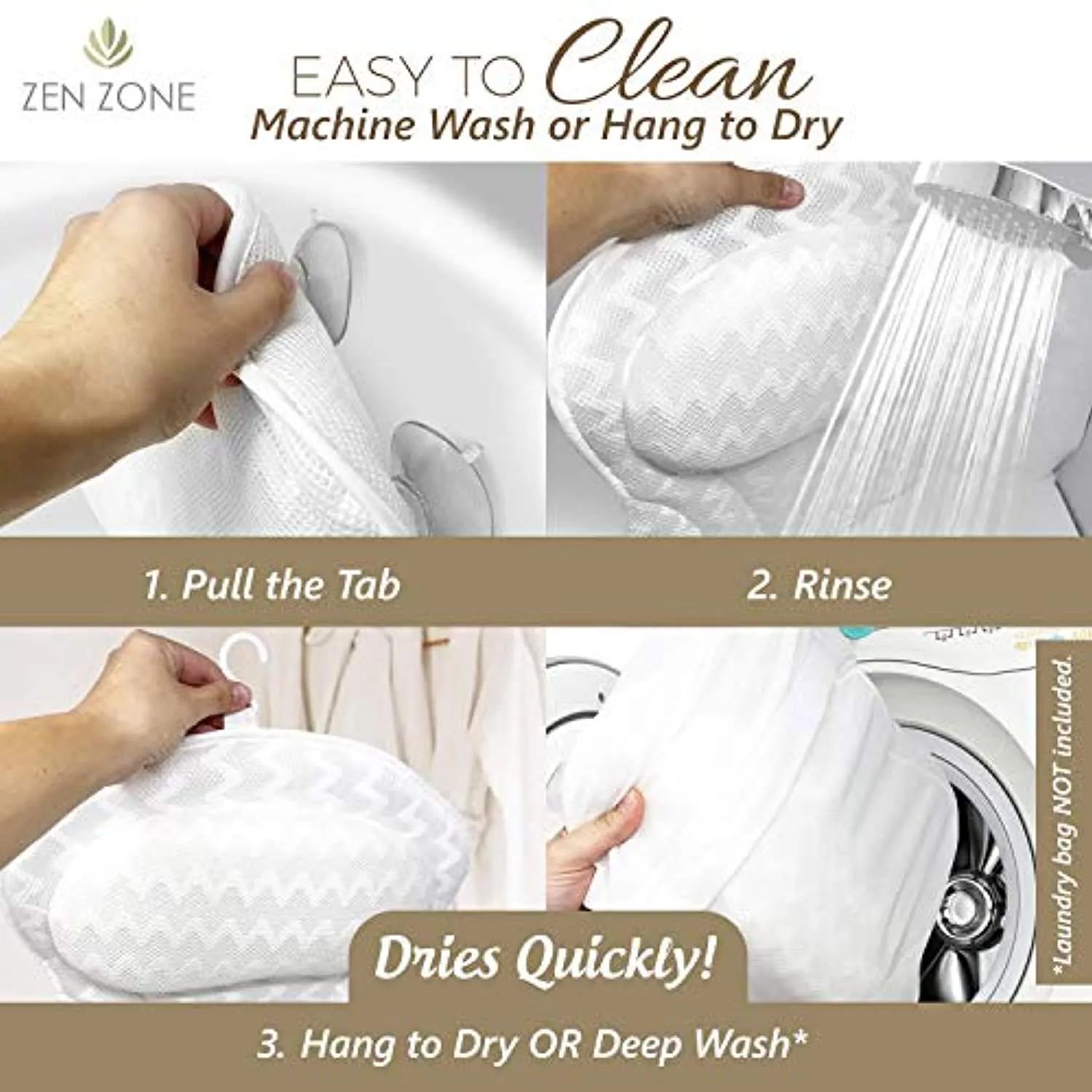 Luxurious Bath Pillow for Tub – Ergonomic Bath Pillow for Neck and Back Support – Bathtub Cushion for a clean - Breathable Comfort 3D Quilted Mesh – Air Mesh Technology Supports Joints (White)
