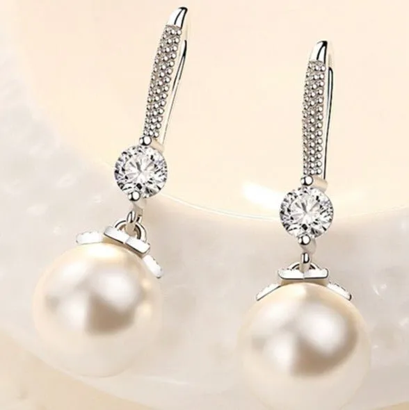 Luxury Pearl Dangle Earrings 925 Silver For Women Engagement Jewelry