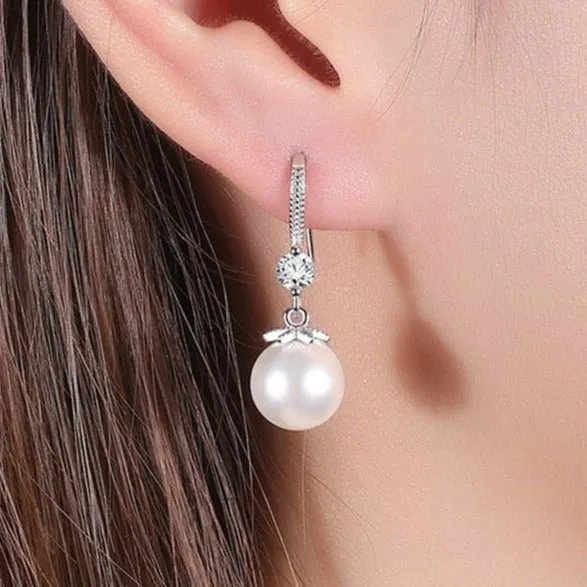 Luxury Pearl Dangle Earrings 925 Silver For Women Engagement Jewelry