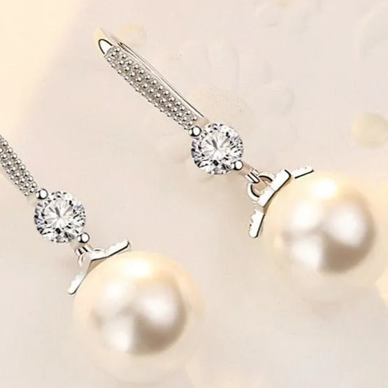 Luxury Pearl Dangle Earrings 925 Silver For Women Engagement Jewelry
