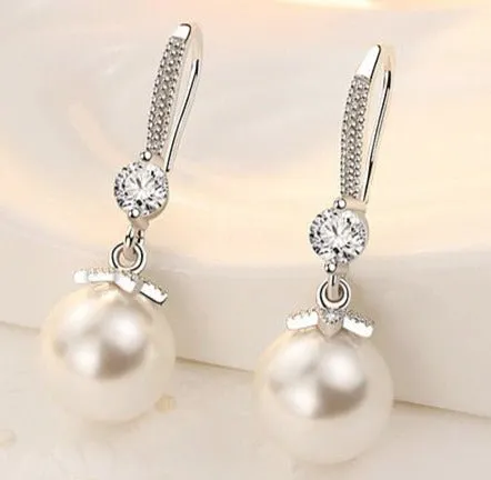 Luxury Pearl Dangle Earrings 925 Silver For Women Engagement Jewelry