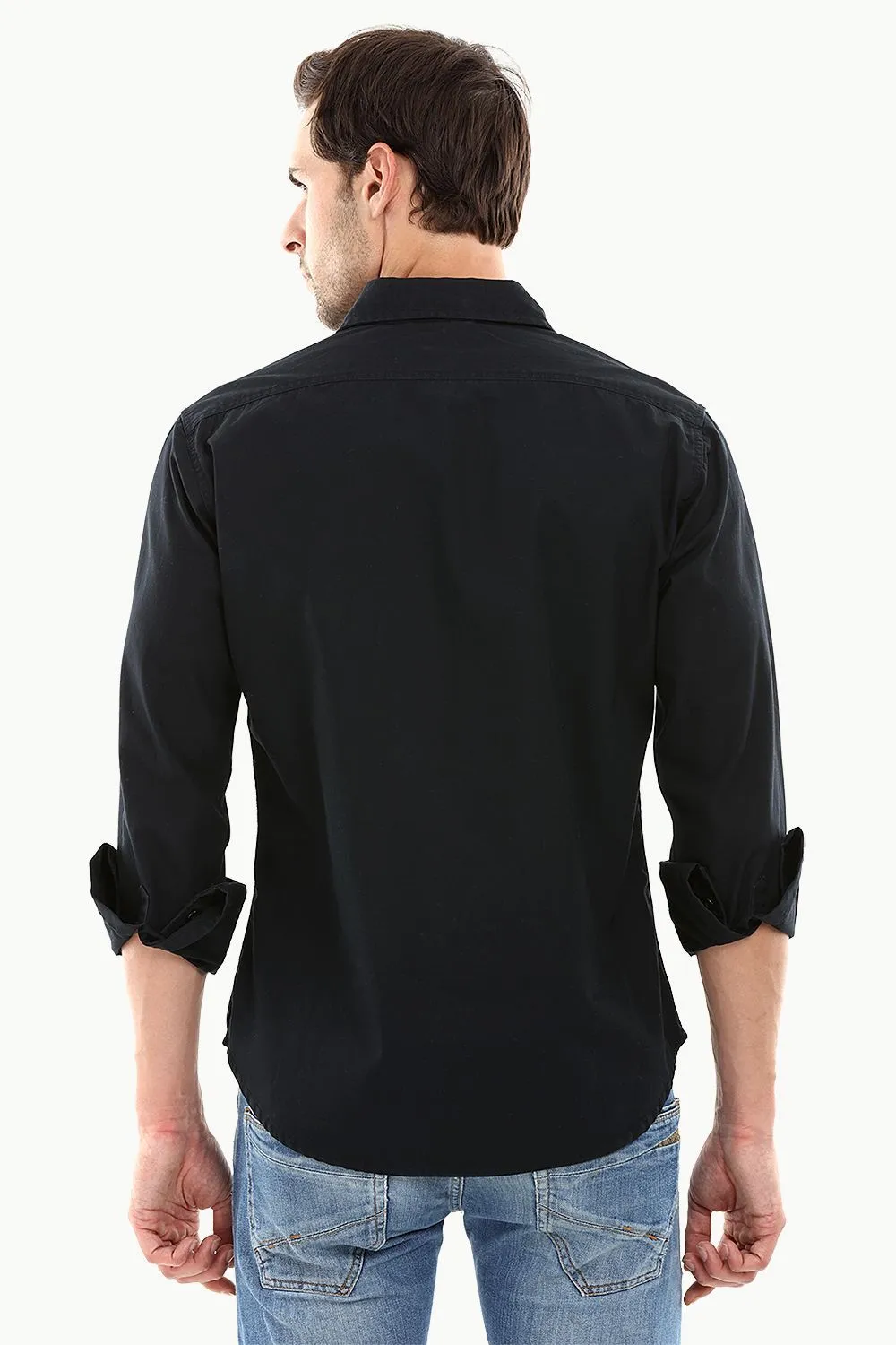 Men's Jet Black Casual Twill Shirt