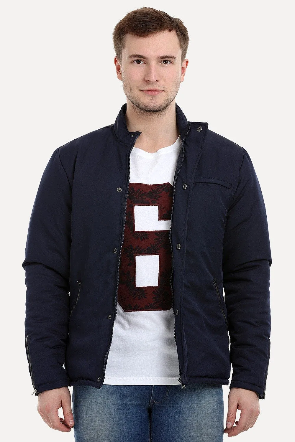 Men's Navy Padded Winter Zipper Jacket