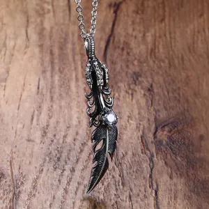 Mens Vintage Necklaces Gothic Dragon Claw Feather CZ Stainless Steel Pendant Necklace Men Bike Hiphop Jewelry Accessorien