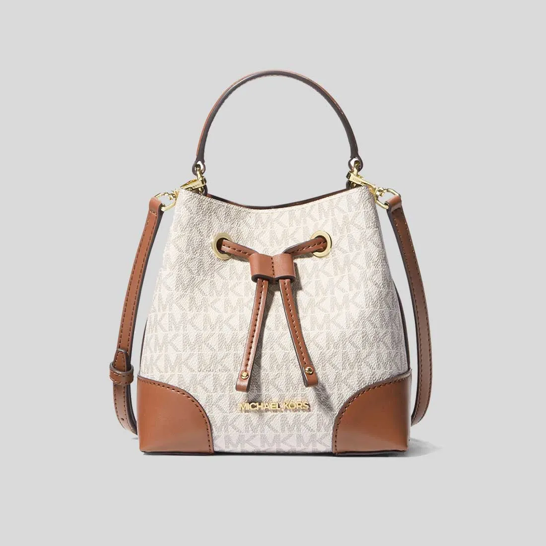 MICHAEL KORS Mercer Signature Small Drawstring Bucket Bag Vanilla RB-35F2GM9M1B