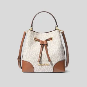 MICHAEL KORS Mercer Signature Small Drawstring Bucket Bag Vanilla RB-35F2GM9M1B