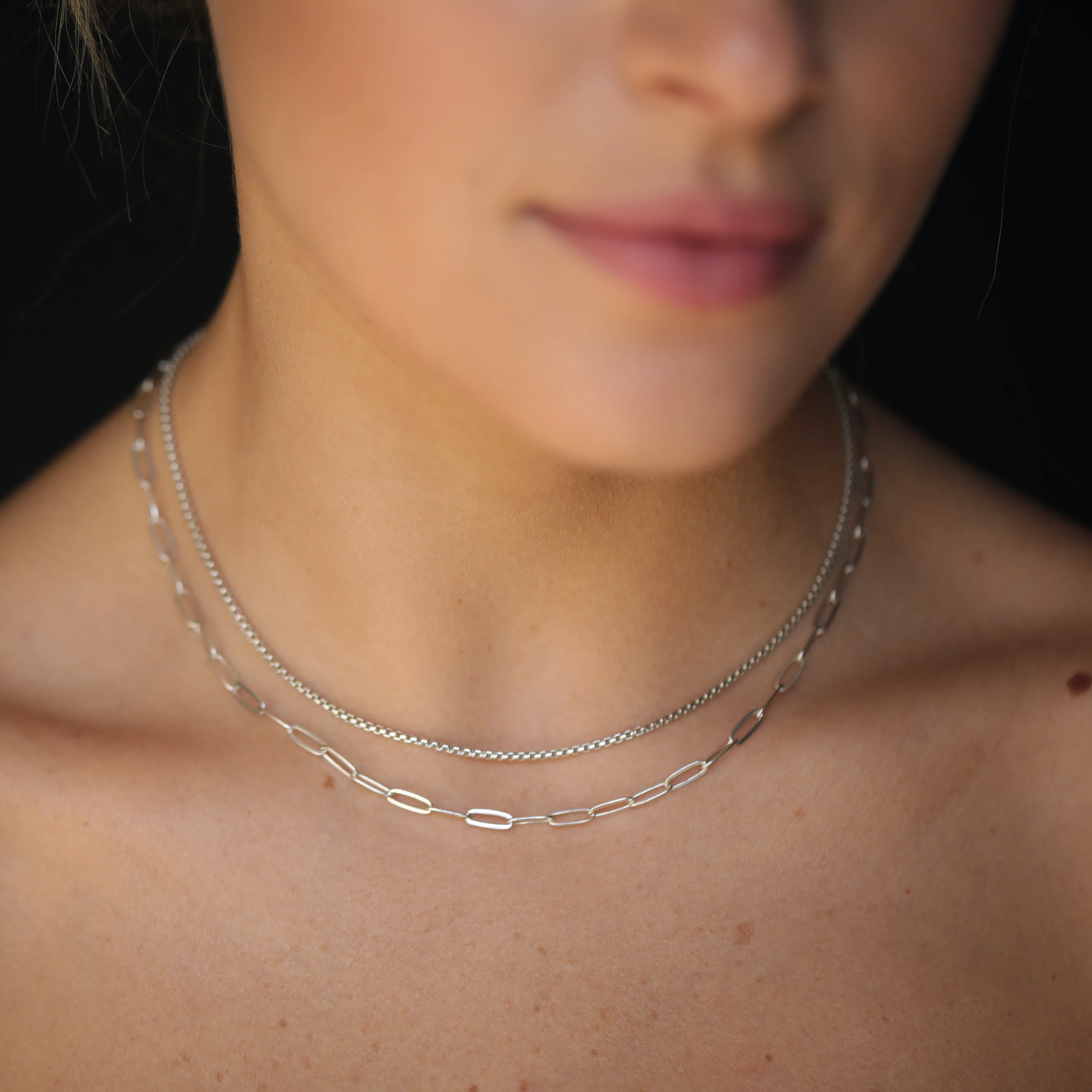Micro Rectangle Chain Choker - Sterling Silver