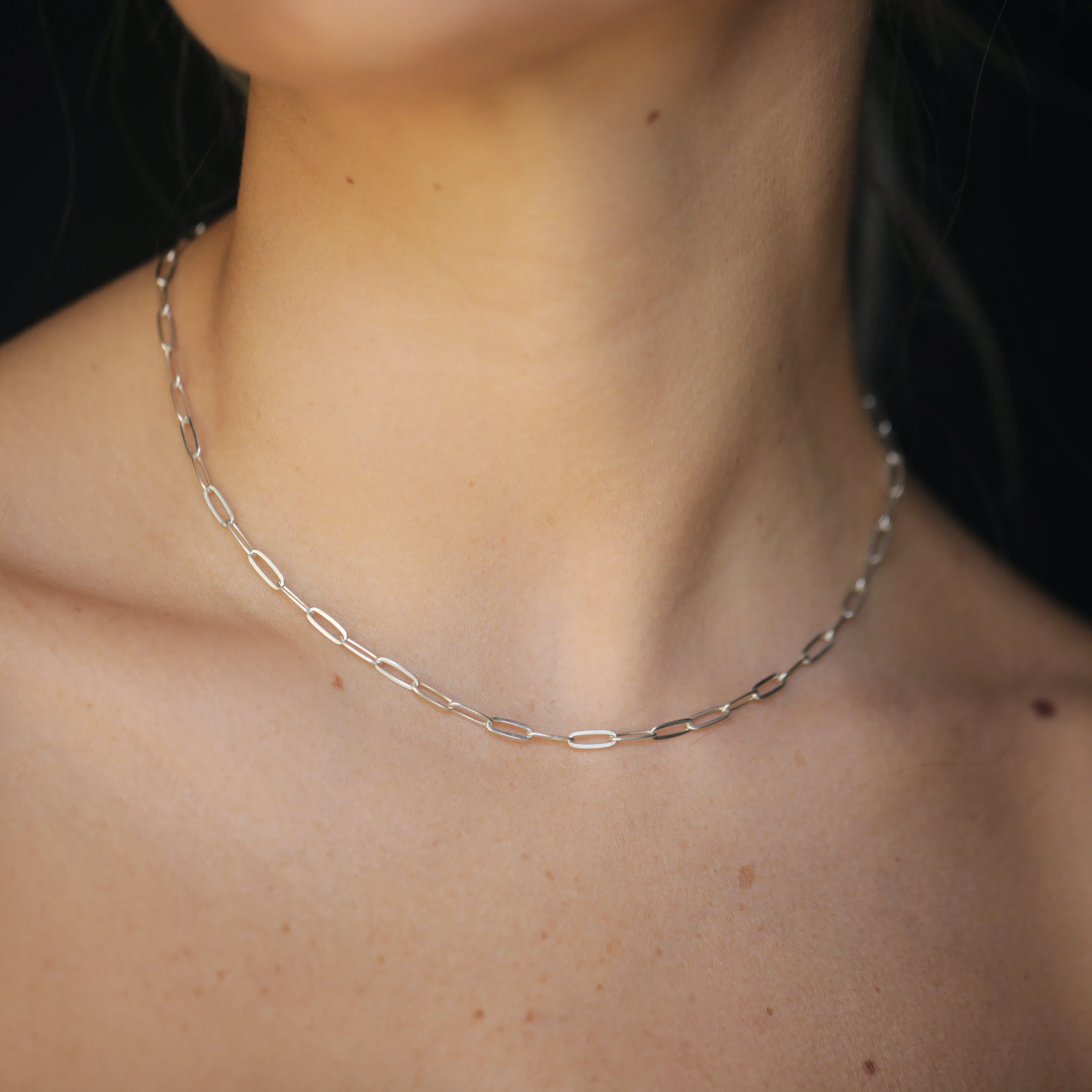 Micro Rectangle Chain Choker - Sterling Silver