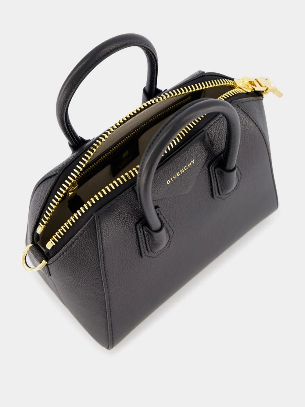 Mini Antigona Black Bag In Grained Leather