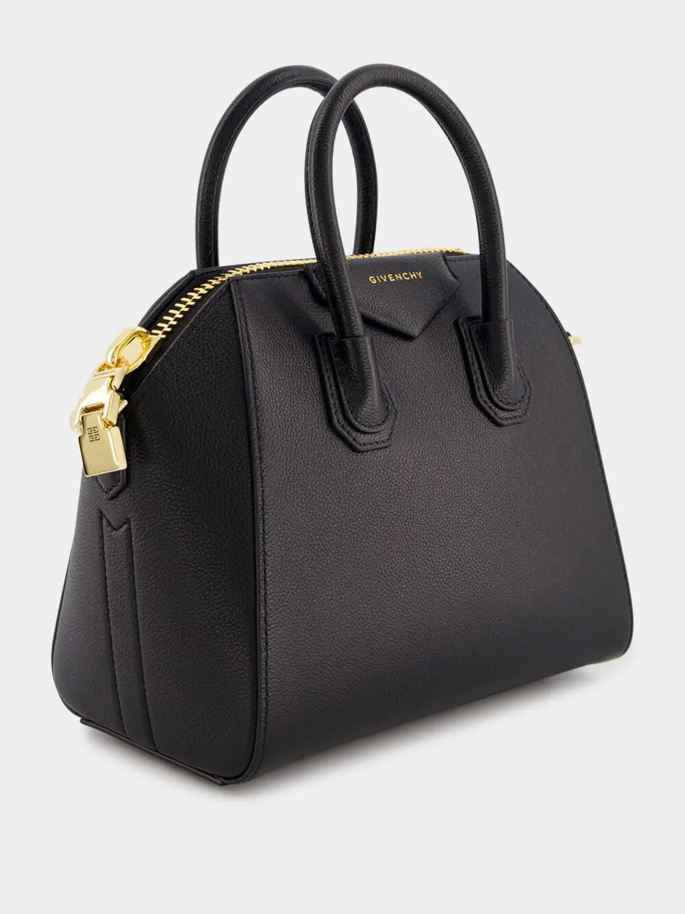 Mini Antigona Black Bag In Grained Leather
