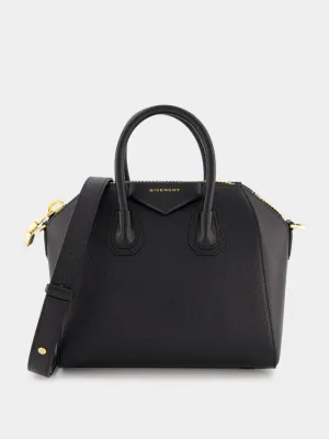 Mini Antigona Black Bag In Grained Leather