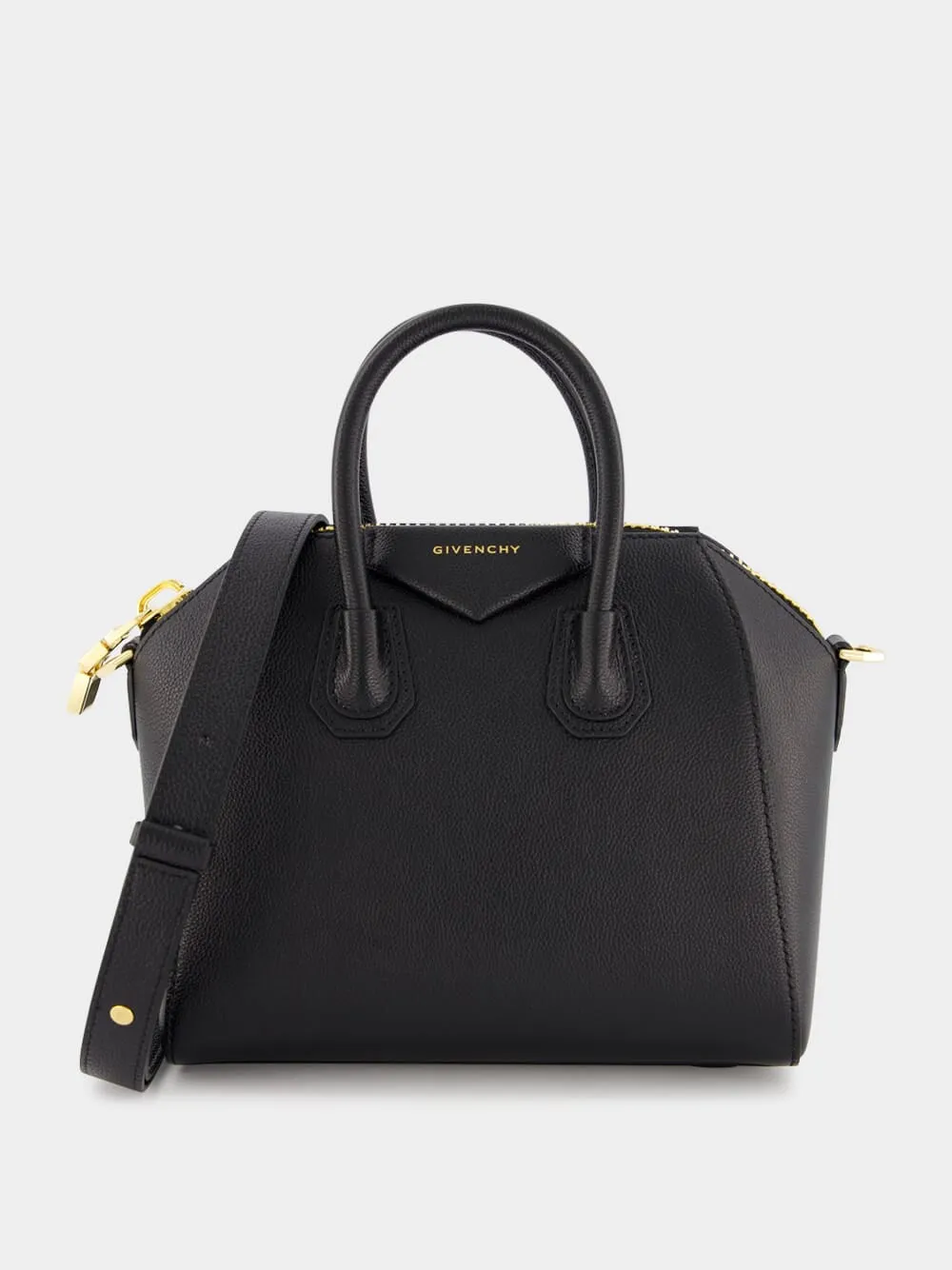 Mini Antigona Black Bag In Grained Leather