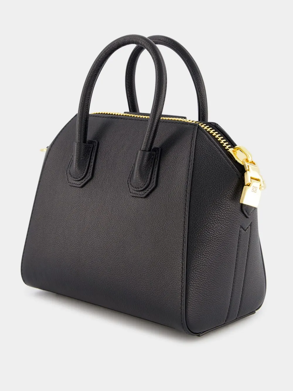 Mini Antigona Black Bag In Grained Leather
