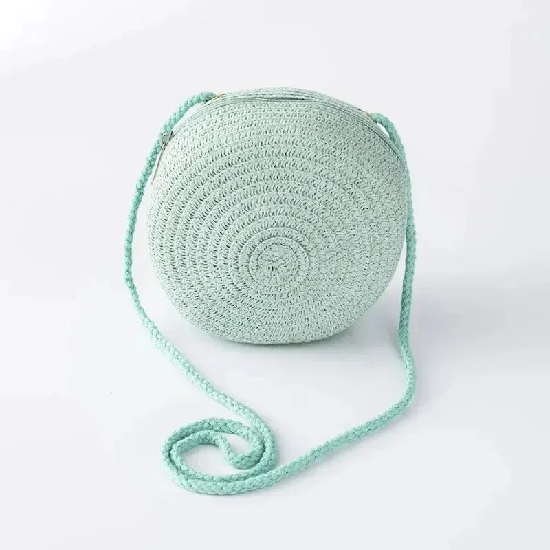 Minimalist Straw Bag Round Crossbody Purse Women Shoulder Vocation Style Handbag