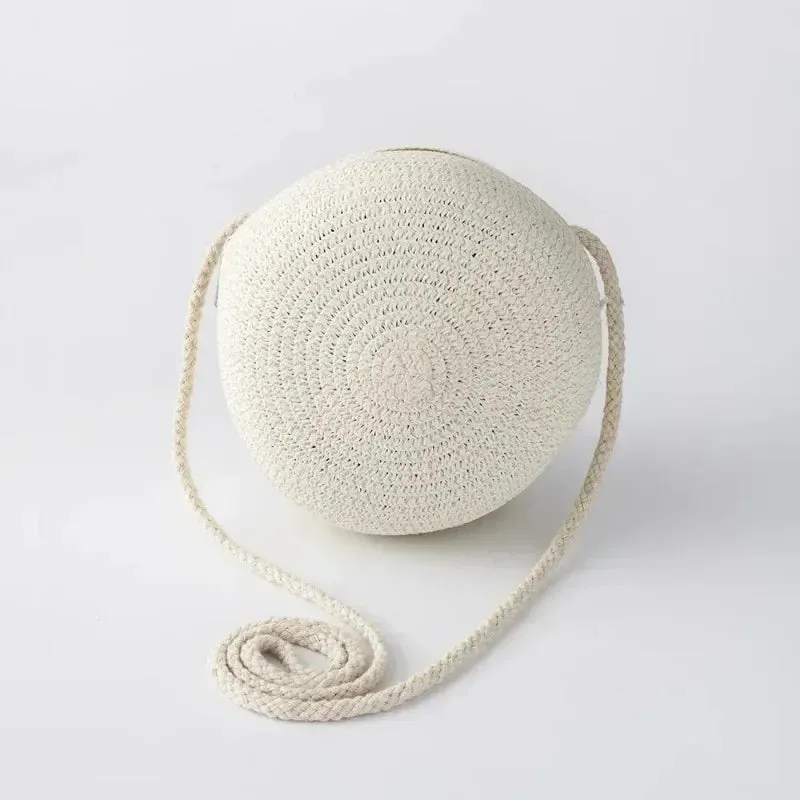 Minimalist Straw Bag Round Crossbody Purse Women Shoulder Vocation Style Handbag