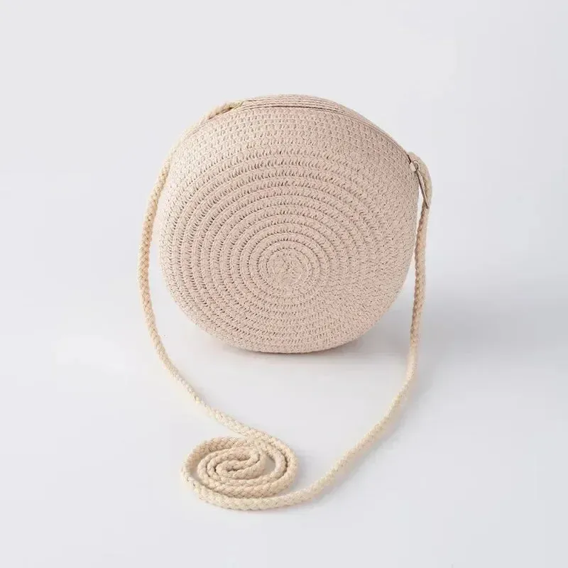Minimalist Straw Bag Round Crossbody Purse Women Shoulder Vocation Style Handbag