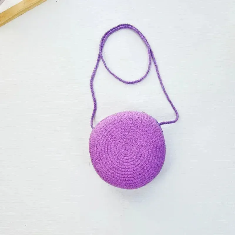 Minimalist Straw Bag Round Crossbody Purse Women Shoulder Vocation Style Handbag
