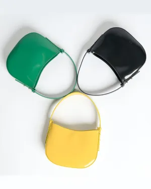 Mio Black Semi Patent Leather Shoulder Bag