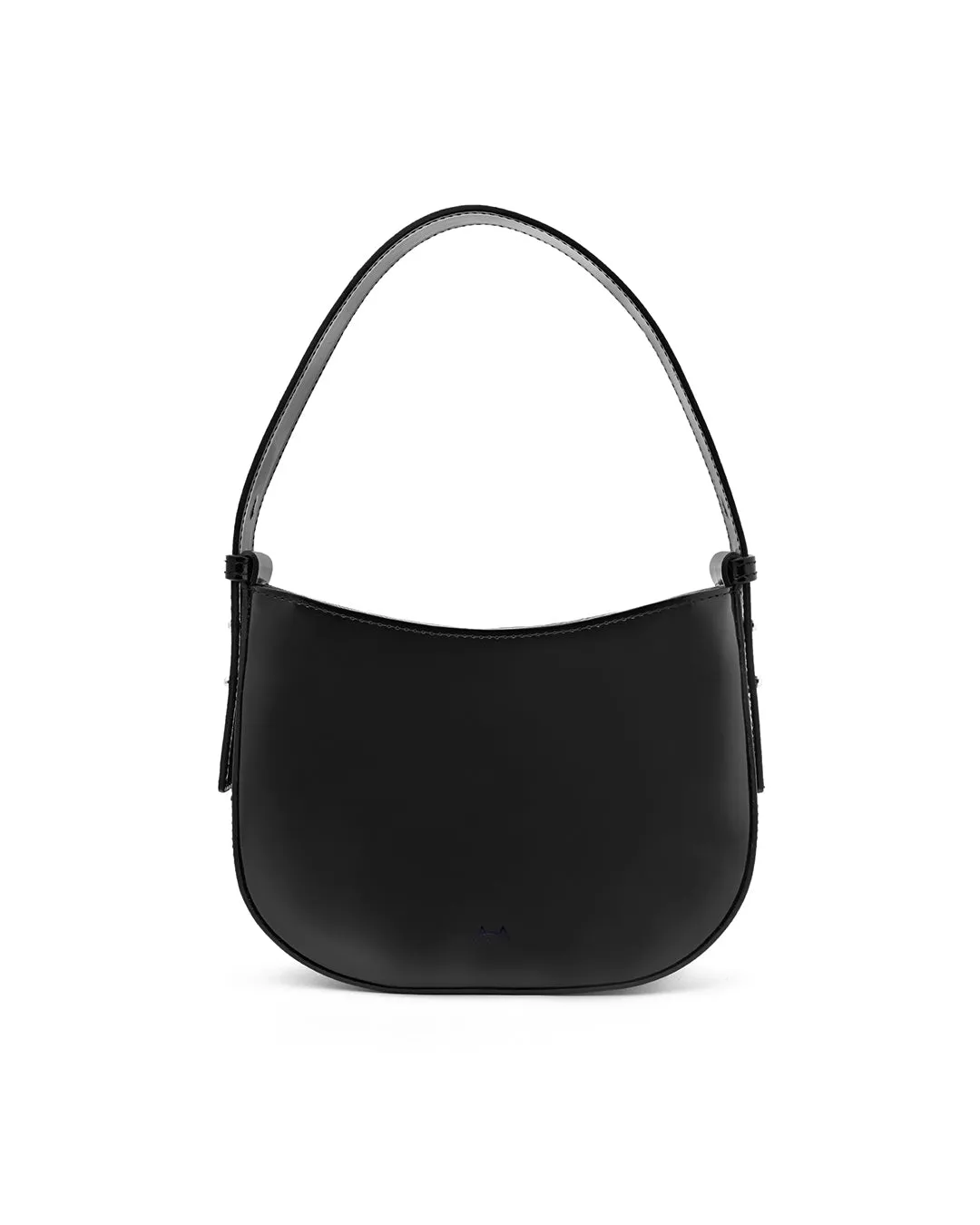 Mio Black Semi Patent Leather Shoulder Bag