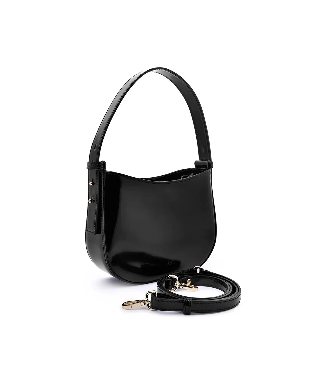 Mio Black Semi Patent Leather Shoulder Bag