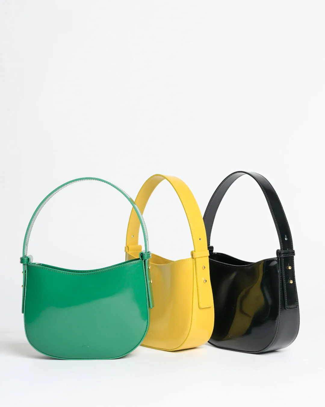 Mio Green Semi Patent Leather Shoulder Bag