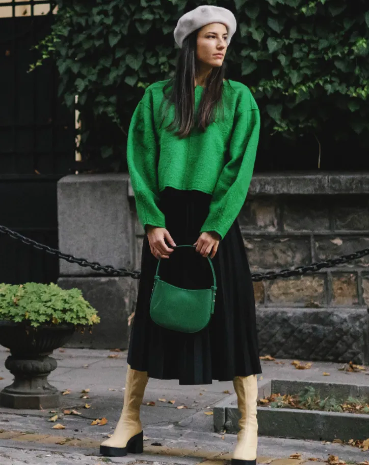Mio Green Semi Patent Leather Shoulder Bag