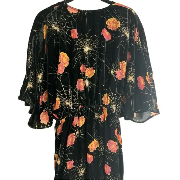 Modcloth Dramatic Depths Velvet Pink Spider Burnout Dress Size: Medium