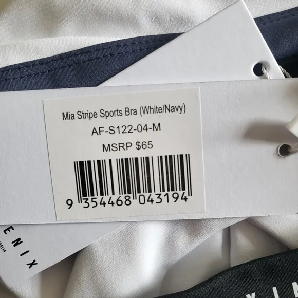 New All Fenix Mia V-Neckline Racerback Stripe White/Navy Sports Bra NWT Medium